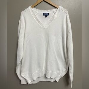 Vintage Lands’ End Men’s XL Tall Cotton V-Neck Sweater made in USA white